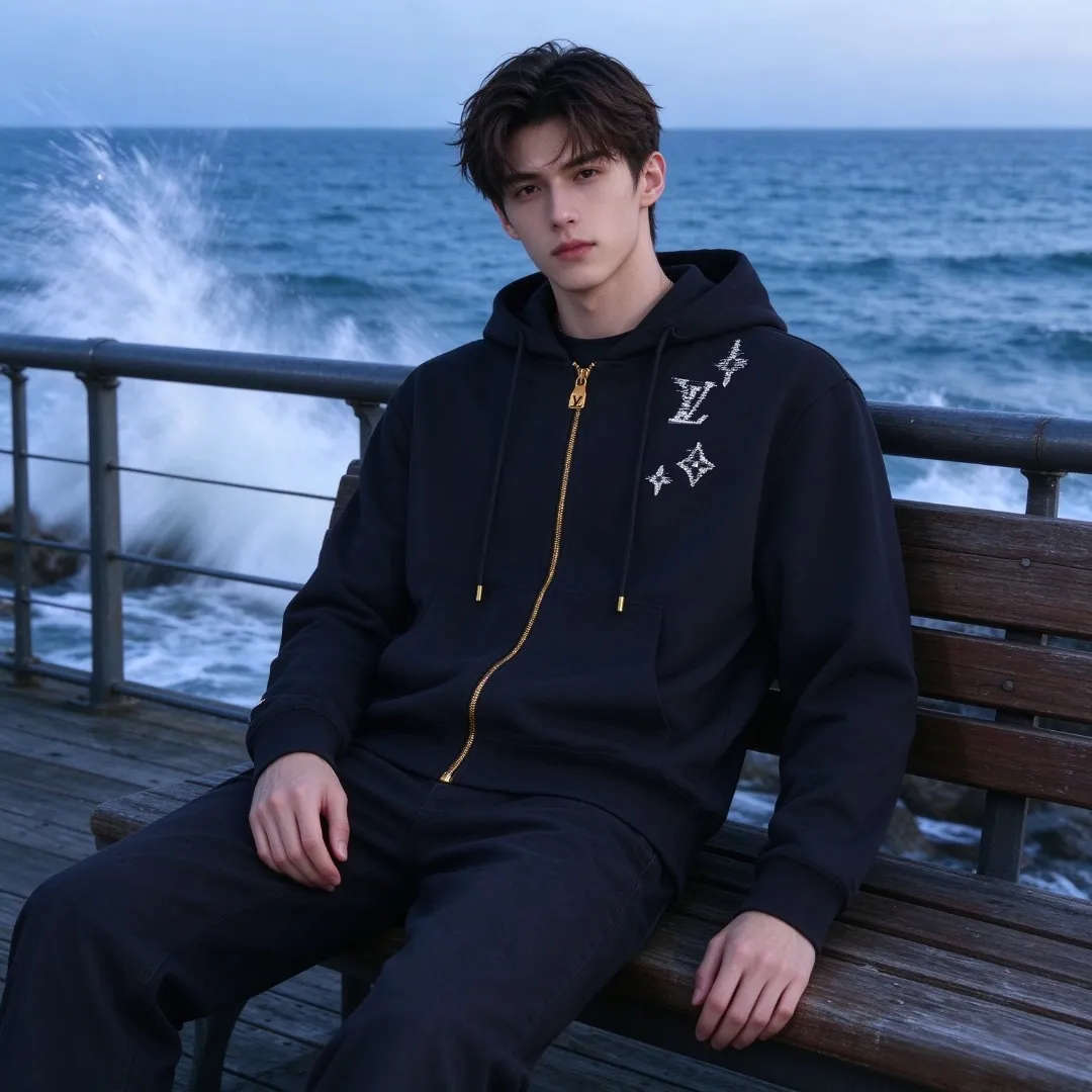 Louis Vuitton sketch presbyopic embroidered zip hooded jacket